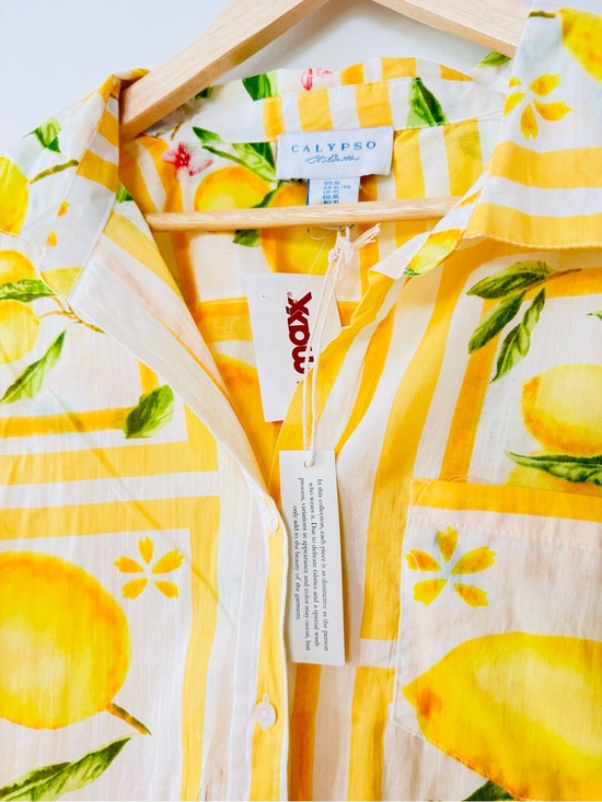 Calypso St. Barth Tops - NWT Calypso St. Barth Lemon Print 100% Cotton Button Front Shirt XL Resort